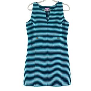 Lilly Pulitzer‎ Teal and Navy Striped Sheath V-Neck Mini Dress Sz M